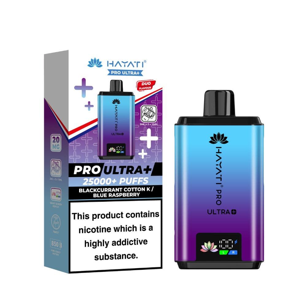  Blackcurrant Cotton K / Blue Raspberry Hayati Pro Ultra Plus 25k Vape Kit Box of 5