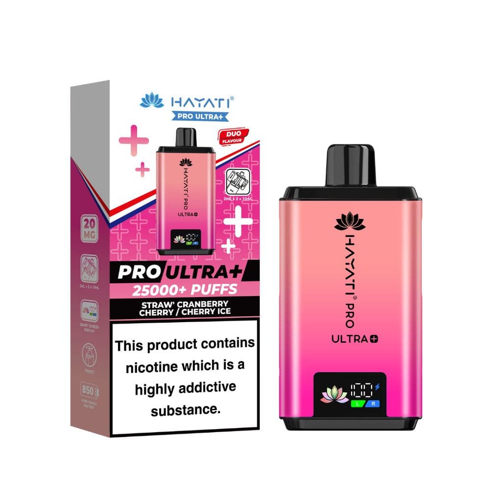  Strawberry Cranberry Cherry/ Strawberry Dragonfruit Hayati Pro Ultra Plus 25k Vape Kit Box of 5