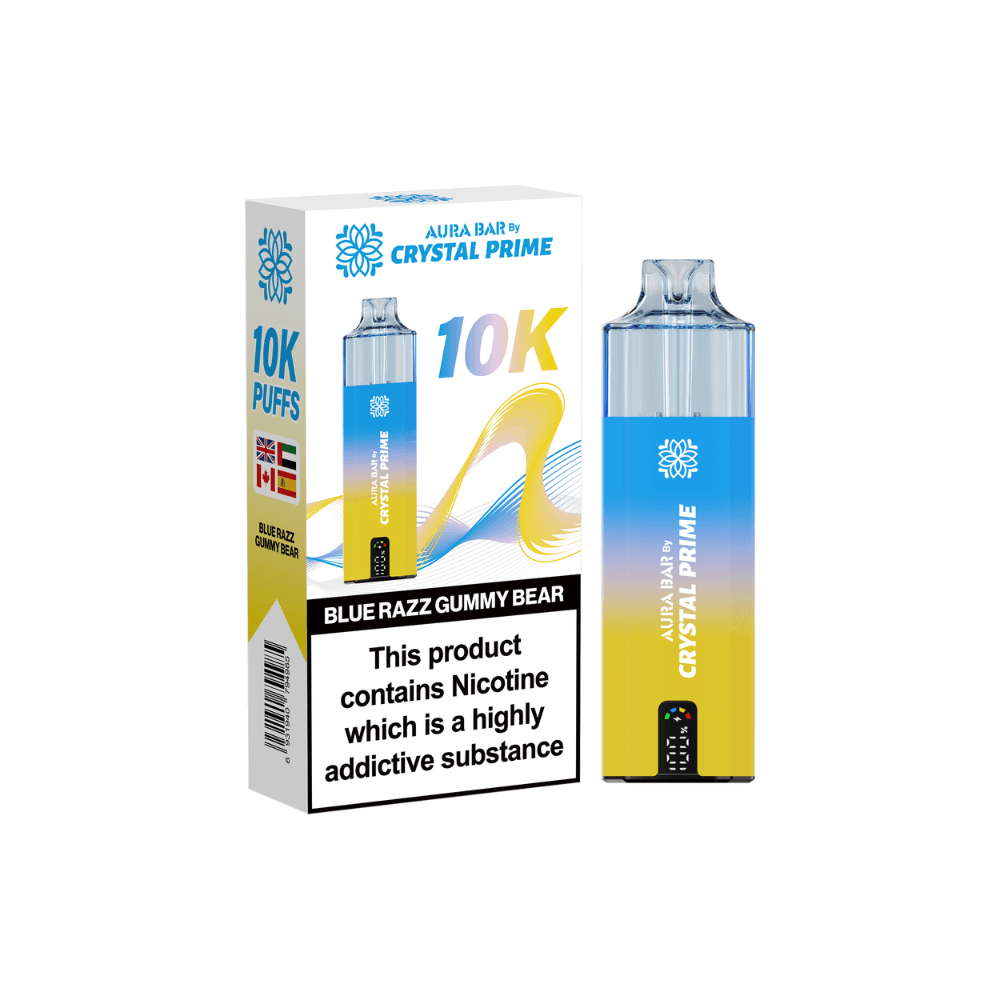  Blue Razz Gummy Bear Crystal Prime Aura Bar 10k Vape Kit Box of 5