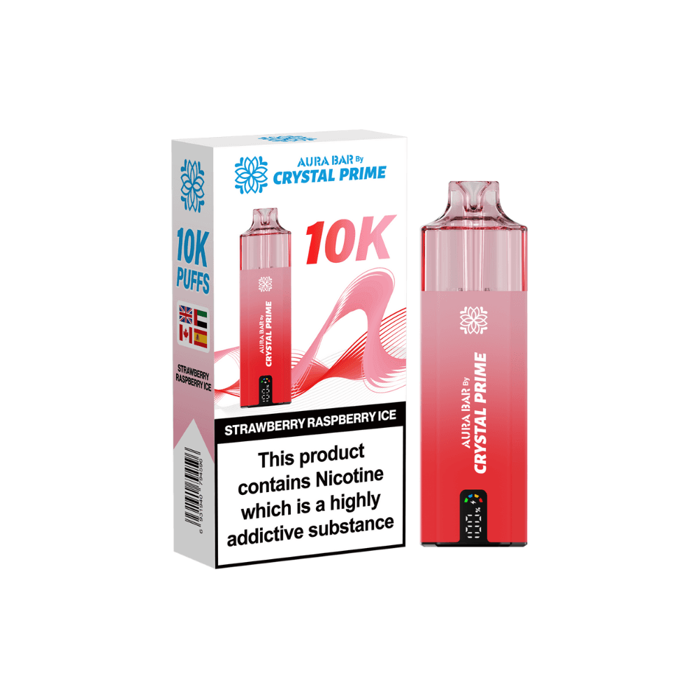  Strawberry Raspberry Ice Crystal Prime Aura Bar 10k Vape Kit Box of 5