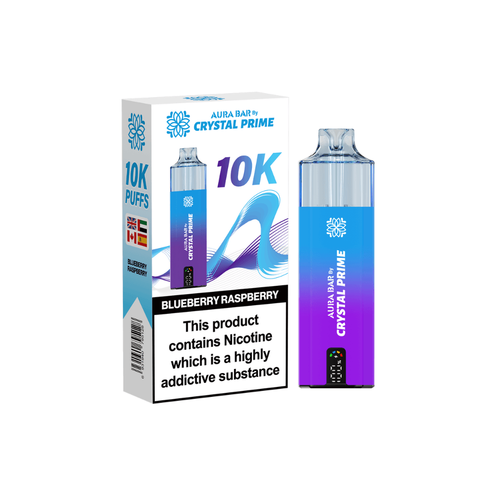  Blueberry Raspberry Crystal Prime Aura Bar 10k Vape Kit Box of 5