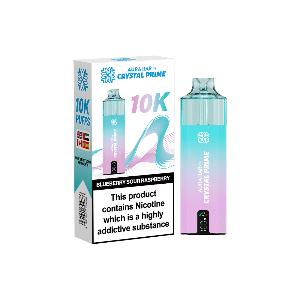  Blueberry Sour Raspberry Crystal Prime Aura Bar 10k Vape Kit Box of 5