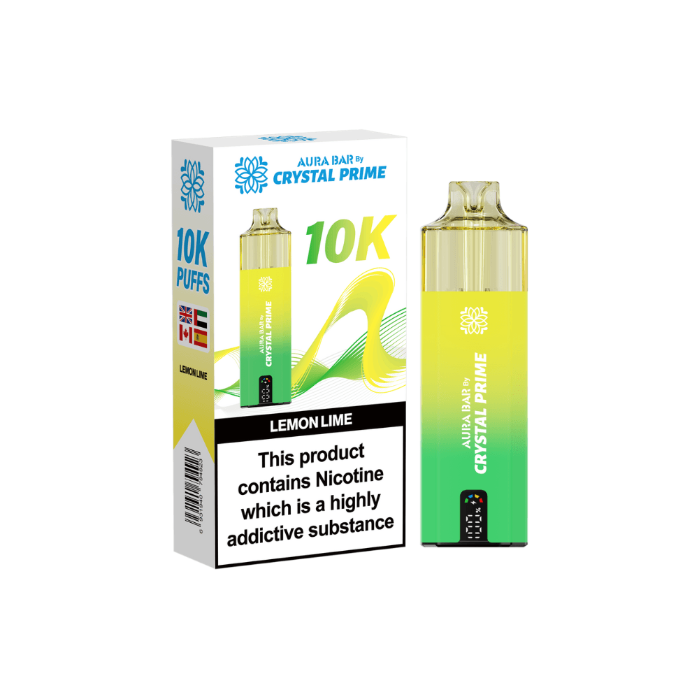  Lemon Lime Crystal Prime Aura Bar 10k Vape Kit Box of 5