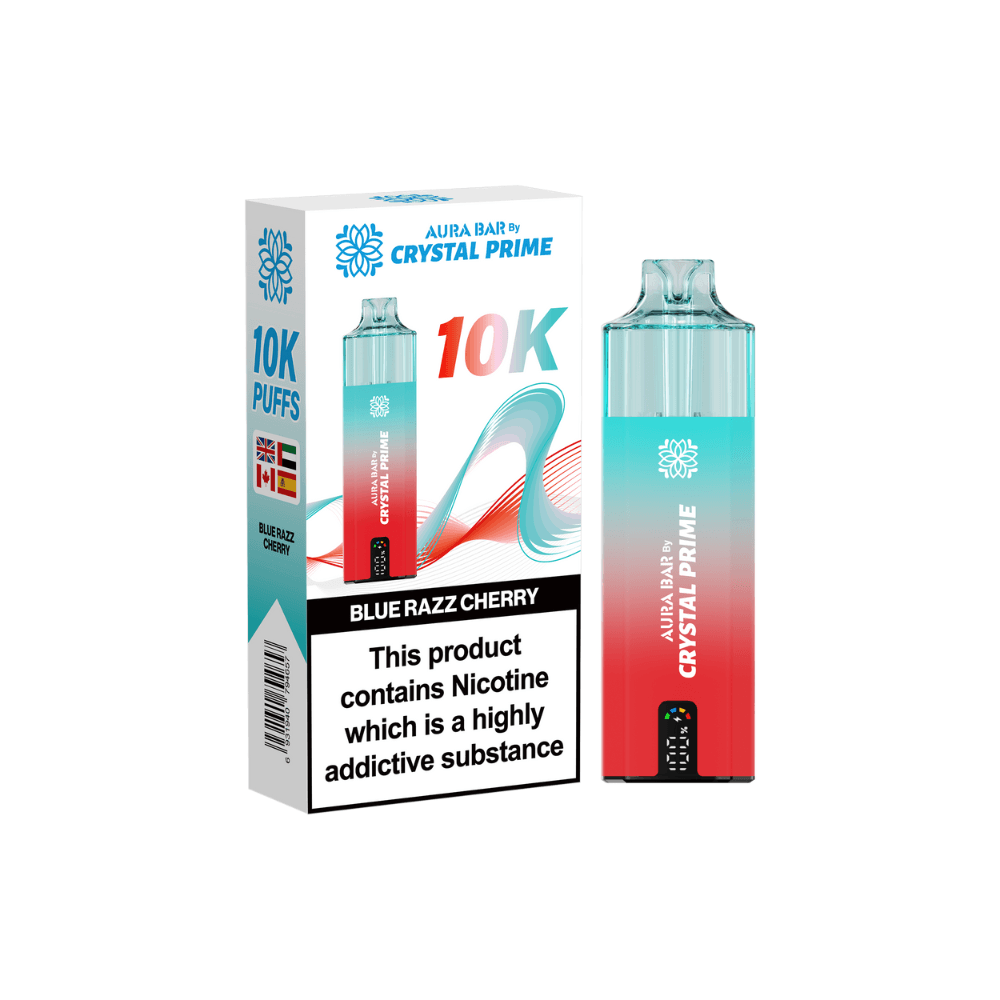  Blue Razz Cherry Crystal Prime Aura Bar 10k Vape Kit Box of 5