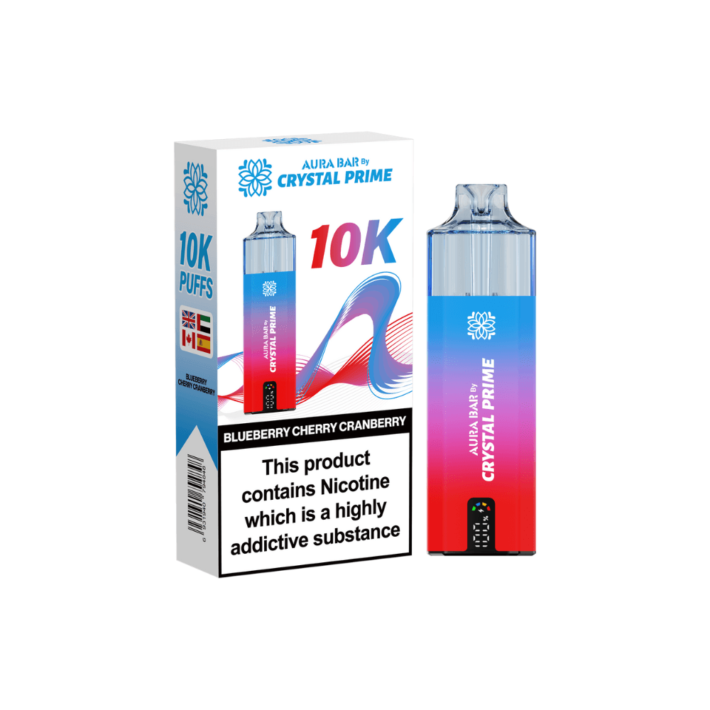  Blueberry Cherry Cranberry Crystal Prime Aura Bar 10k Vape Kit Box of 5