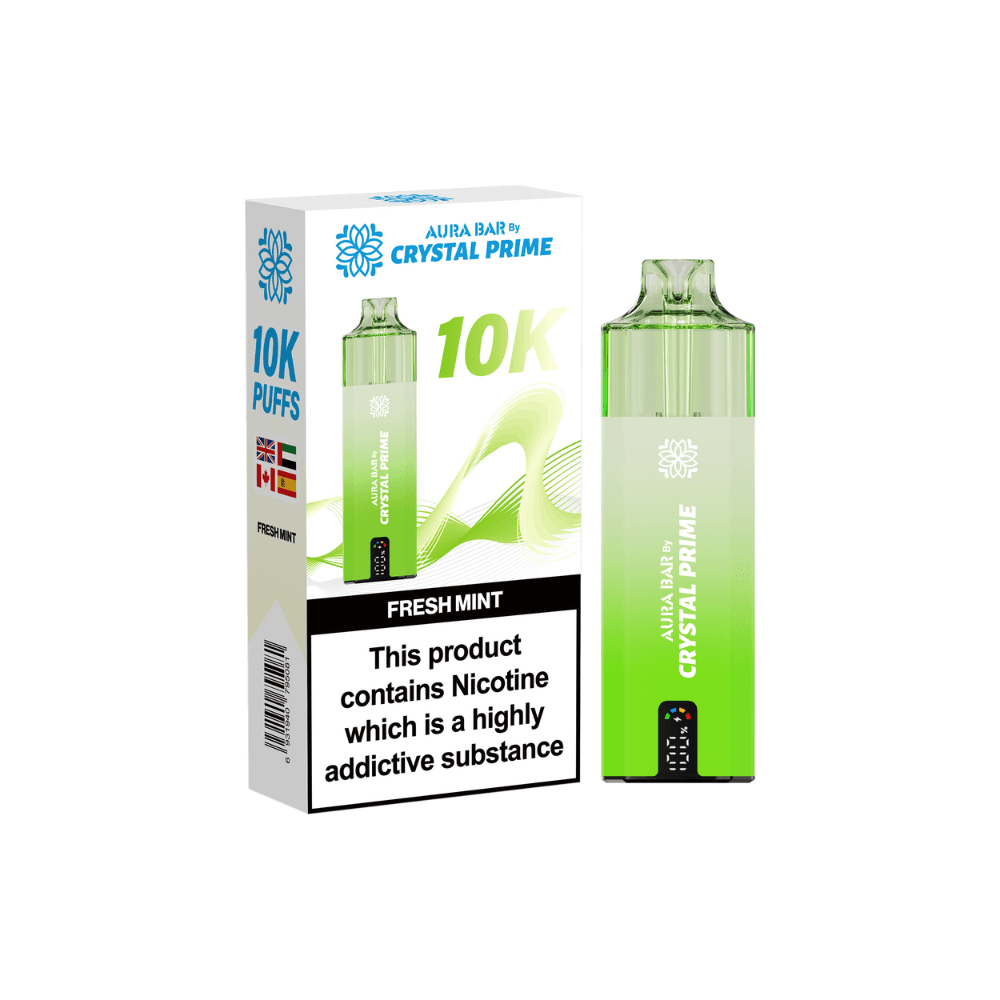  Fresh Mint Crystal Prime Aura Bar 10k Vape Kit Box of 5