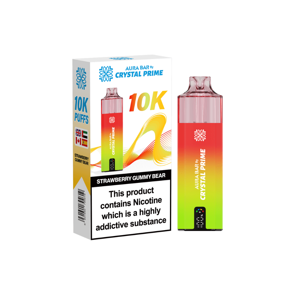  Strawberry Gummy Bear Crystal Prime Aura Bar 10k Vape Kit Box of 5