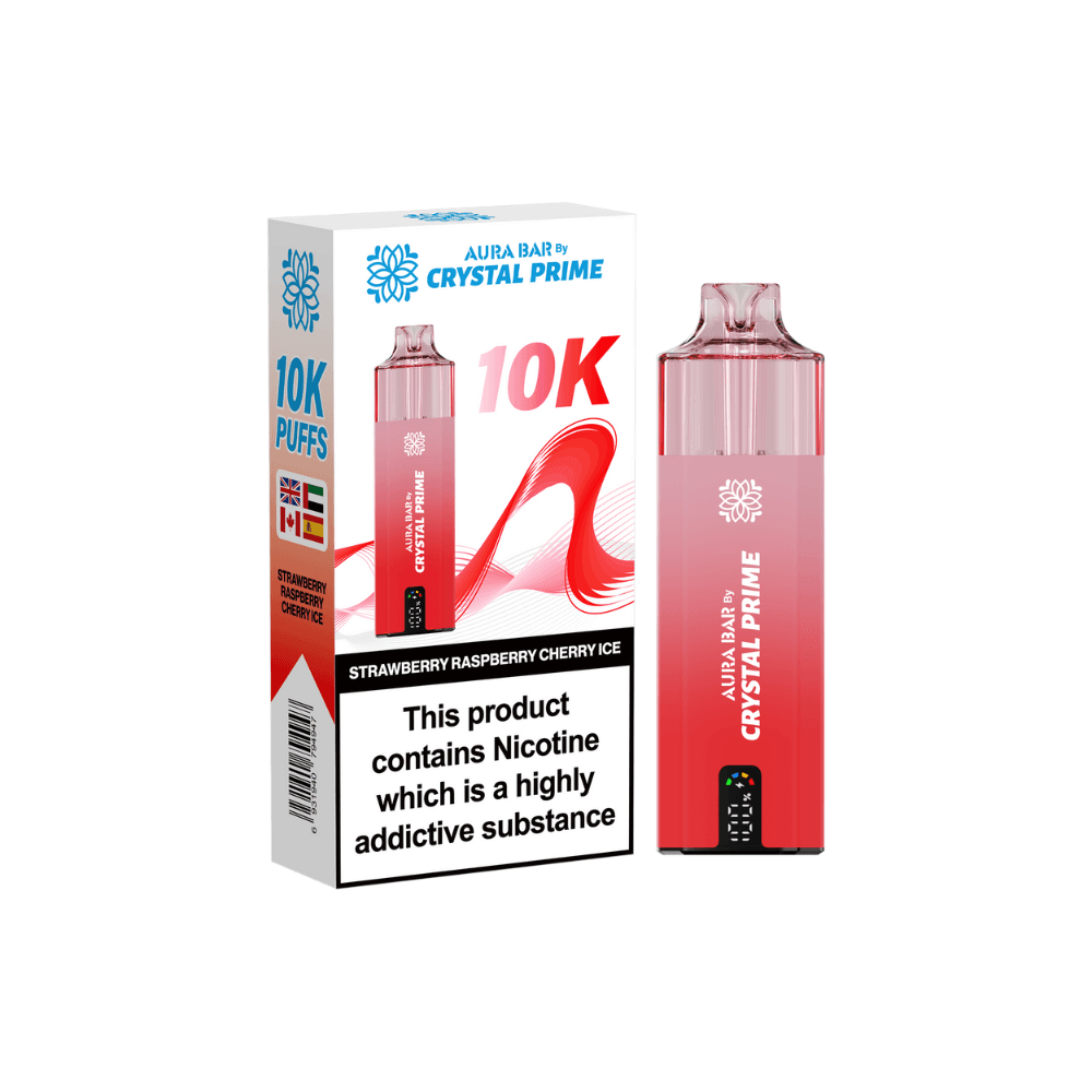  Strawberry Raspberry Cherry Ice Crystal Prime Aura Bar 10k Vape Kit Box of 5