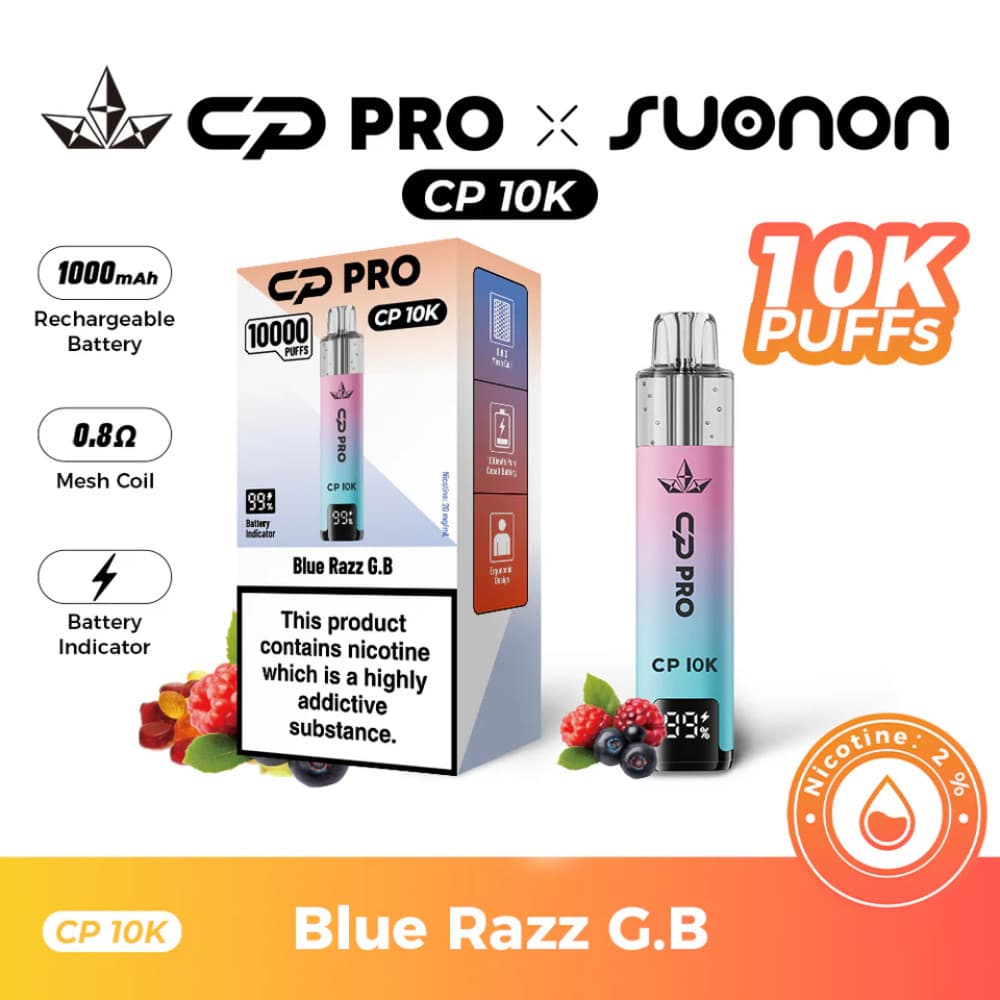  Blue Razz GB Crystal Pro CP 10k Vape Kit Box of 5