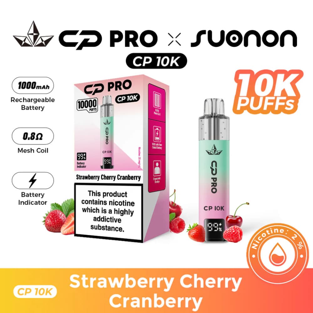  Strawberry Cherry Cranberry Crystal Pro CP 10k Vape Kit Box of 5