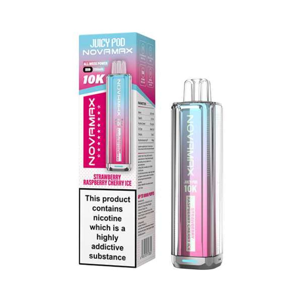  Strawberry Raspberry Cherry Ice Juicypod Novamax 10k Vape Kit Box of 5
