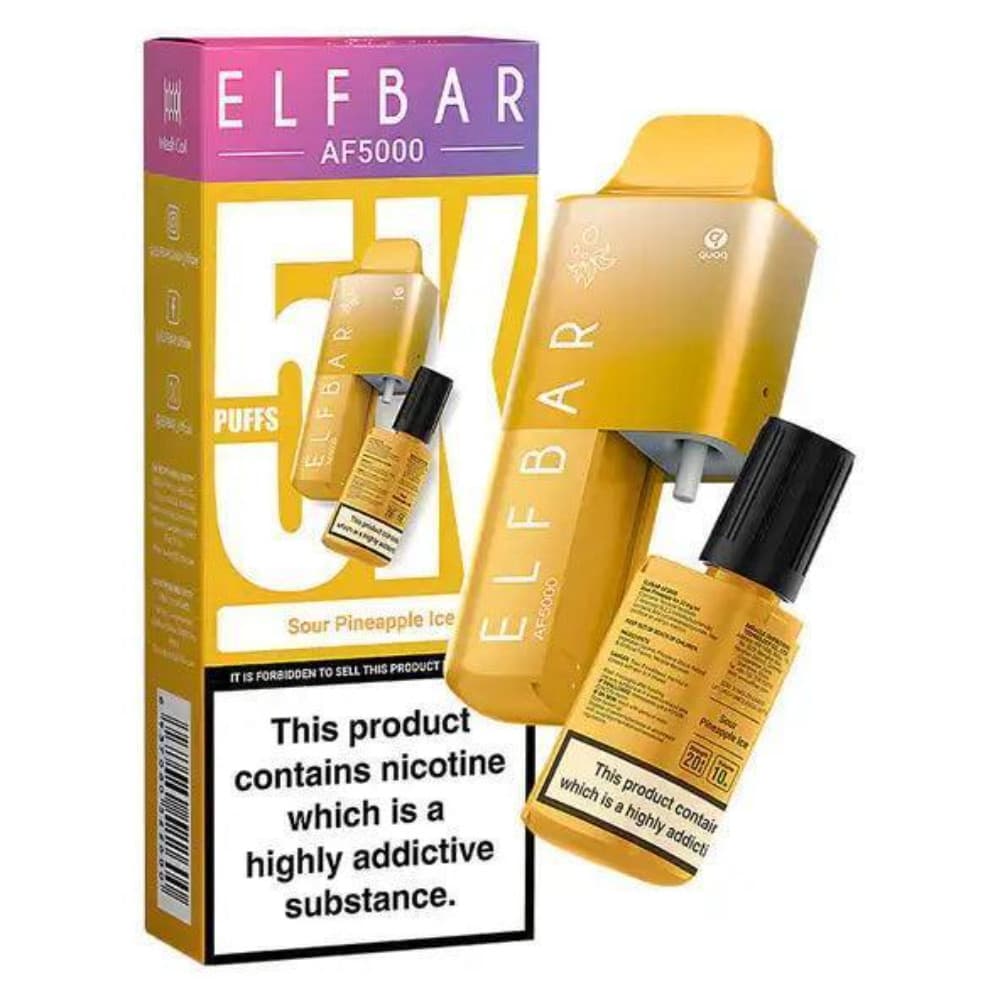  Sour Pineapple Ice Elf Bar Af5000 Vape Kit Box of 5
