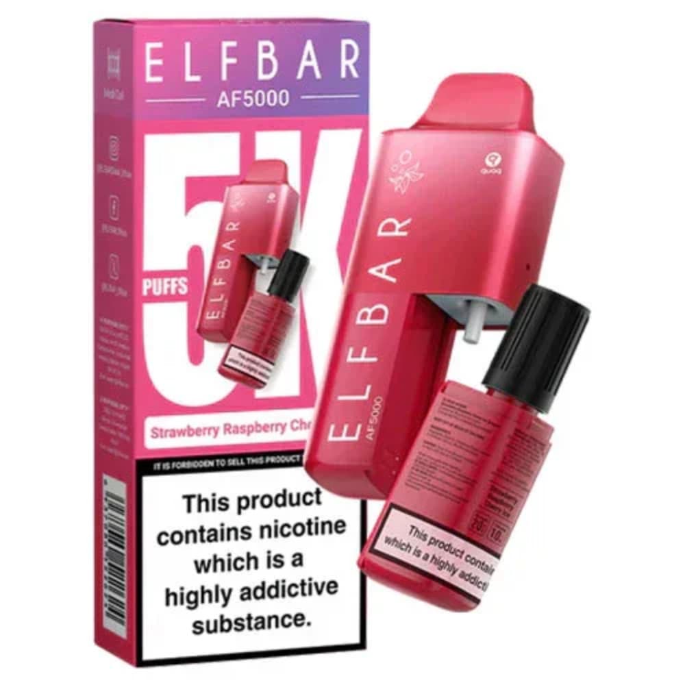  Strawberry Raspberry Cherry Ice Elf Bar Af5000 Vape Kit Box of 5