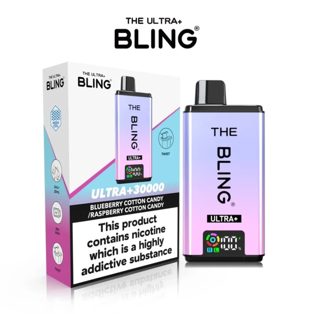 Blueberry Cotton Candy / Raspberry Cotton Candy The Crystal Bling Ultra Plus 30k Vape Kit Box of 5