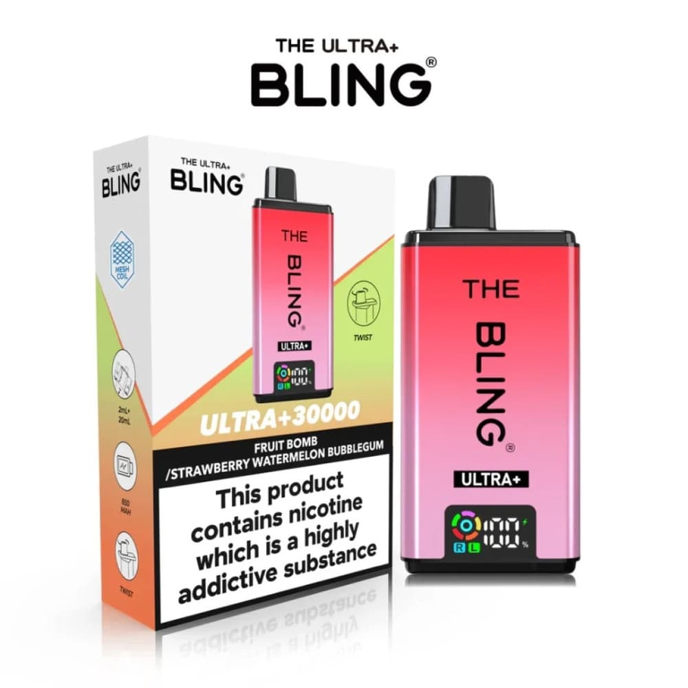  Fruit Bomb / Strawberry Watermelon Bubblegum The Crystal Bling Ultra Plus 30k Vape Kit Box of 5