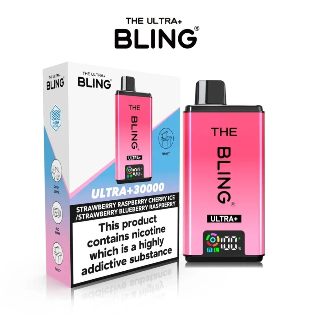  Strawberry Raspberry Cherry Ice / Strawberry Blueberry Raspberry The Crystal Bling Ultra Plus 30k Vape Kit Box of 5