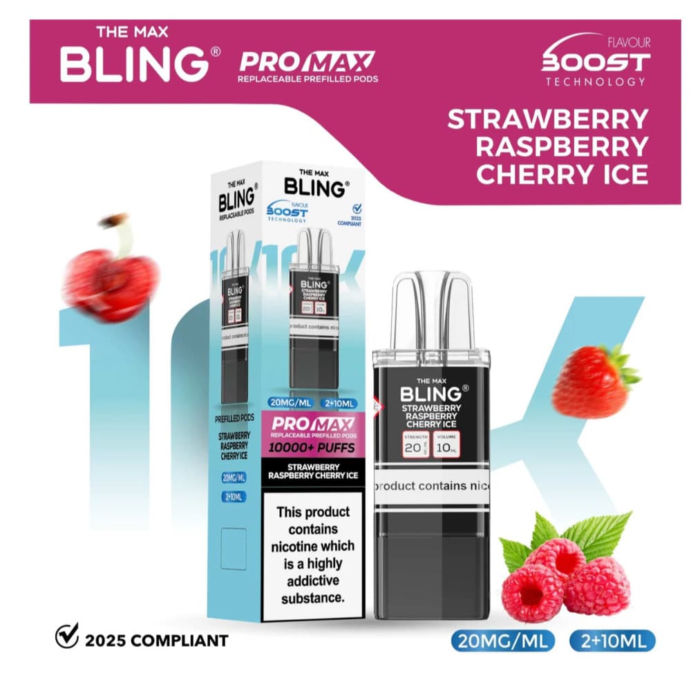  Strawberry Raspberry Cherry Ice The Crystal Bling Pro Max 10k Pods Pack of 5