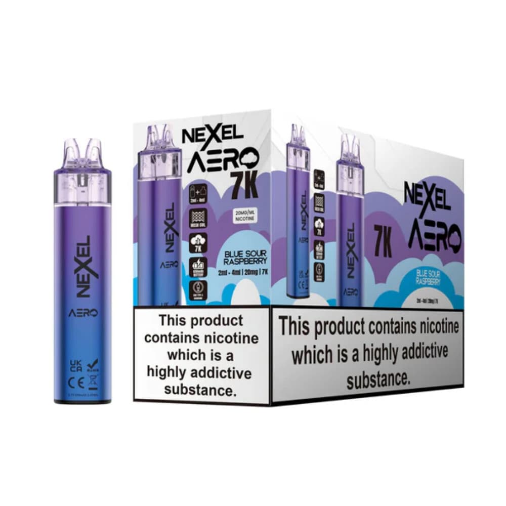  Blue Sour Raspberry Nexel Aero 7k Prefilled Vape Kit Box of 5