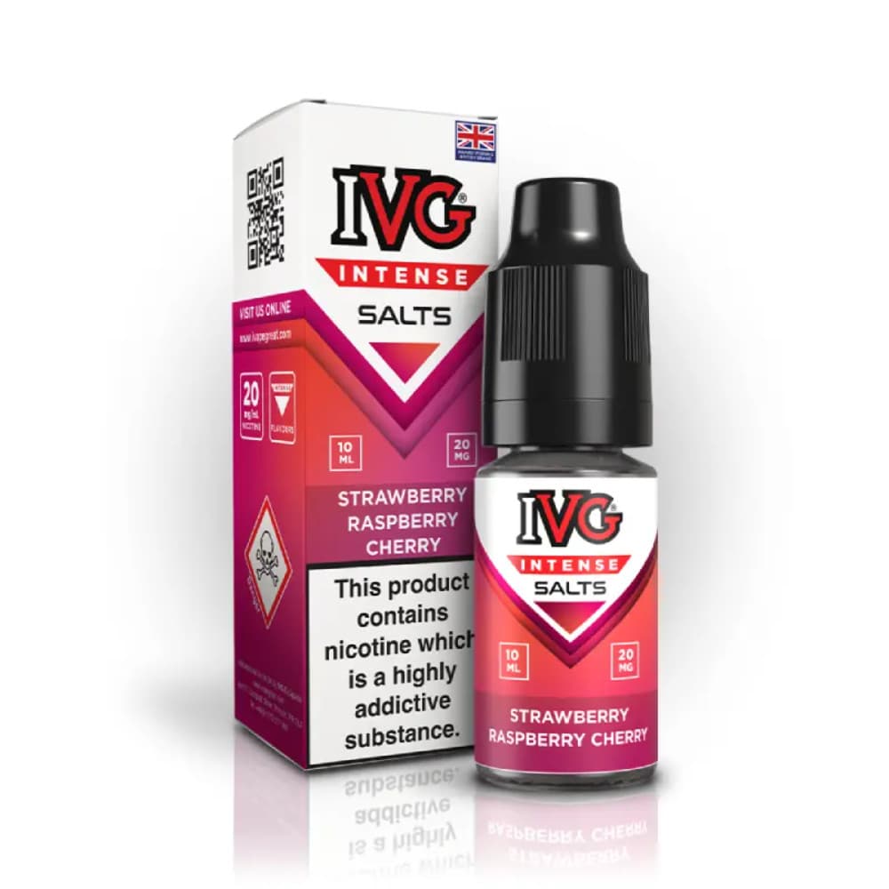  Strawberry Raspberry Cherry / 10mg IVG Intense Nic Salts e liquids 10ml Box of 10