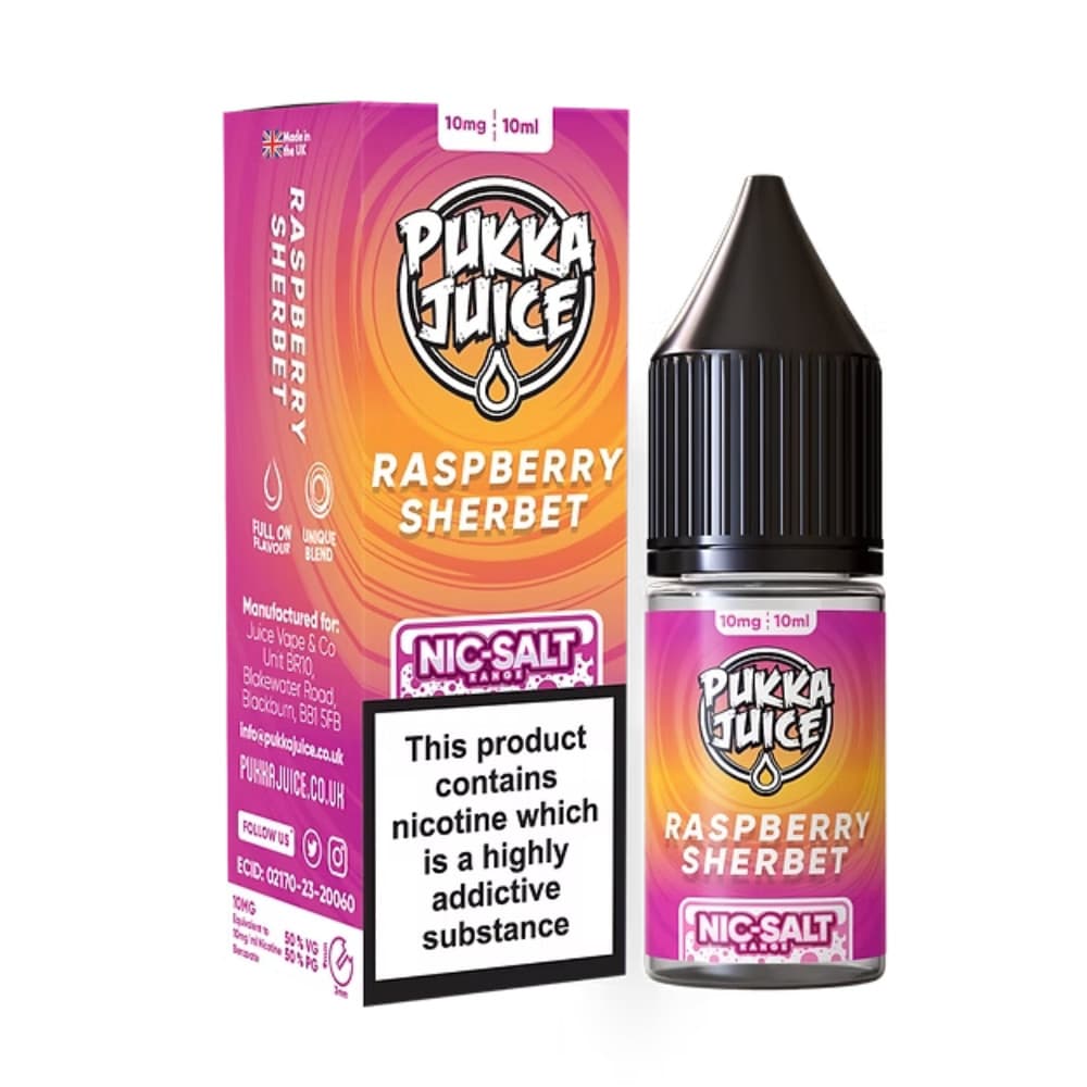  Raspberry Sherbet / 10mg Pukka Juice Nic Salts e liquids 10ml