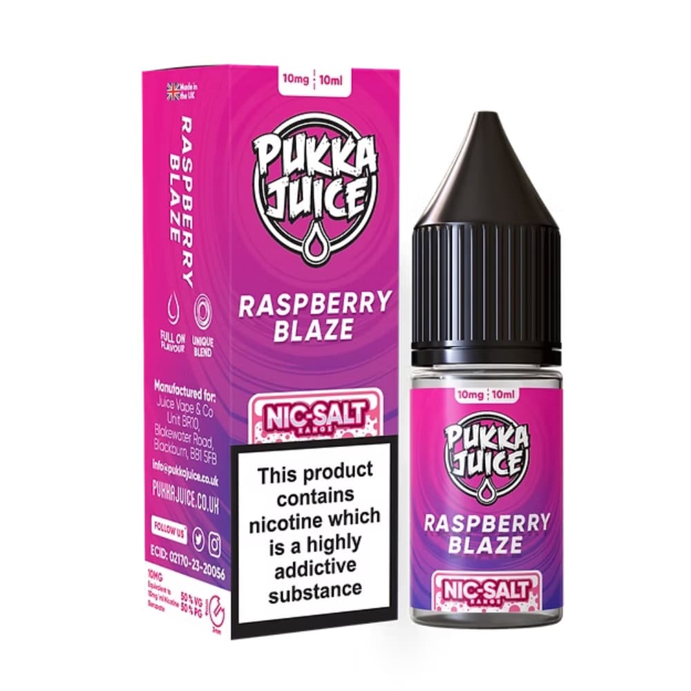  Raspberry Blaze / 10mg Pukka Juice Nic Salts e liquids 10ml