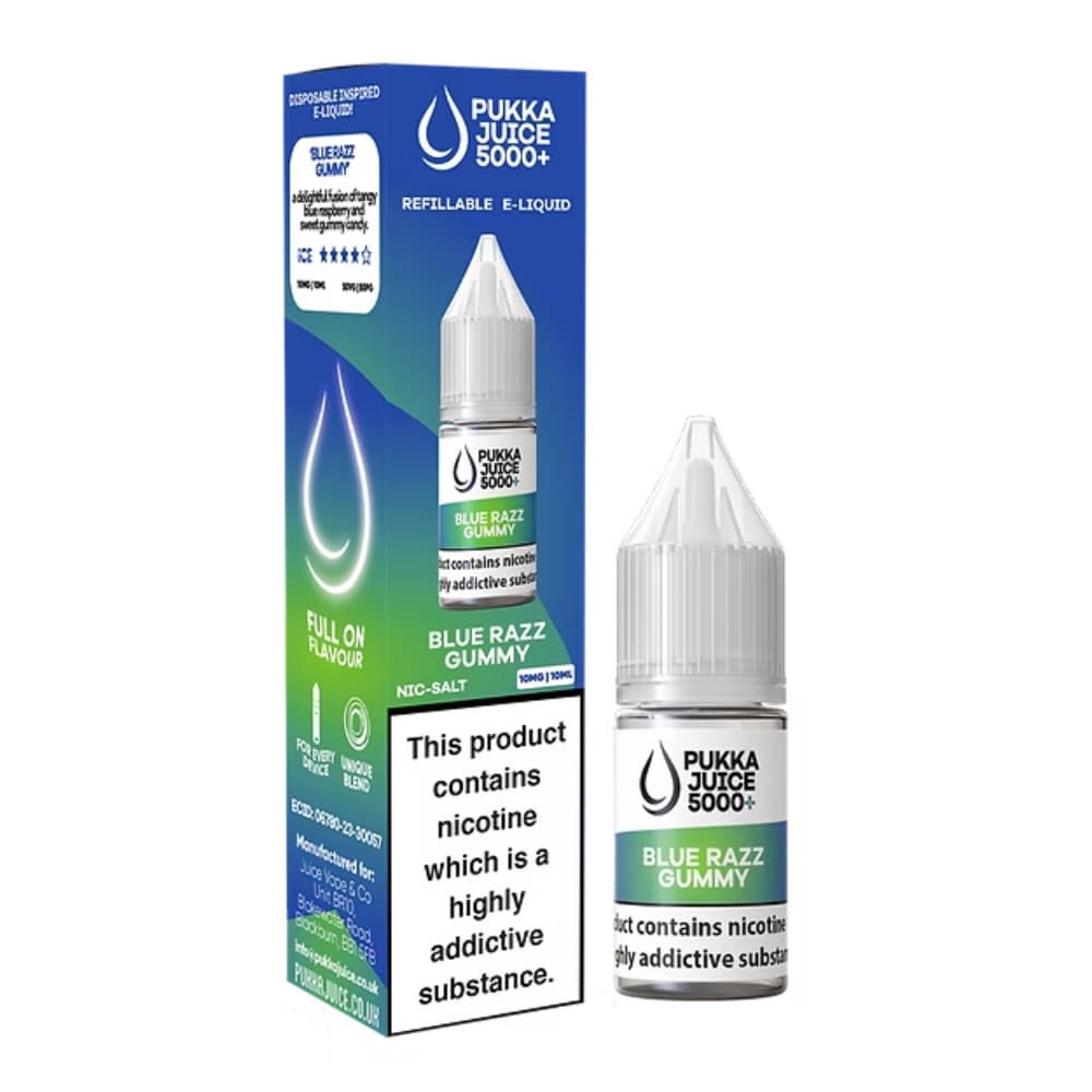 Blue Razz Gummy / 20mg Pukka Juice 5000+ Nic Salts e liquids 10ml
