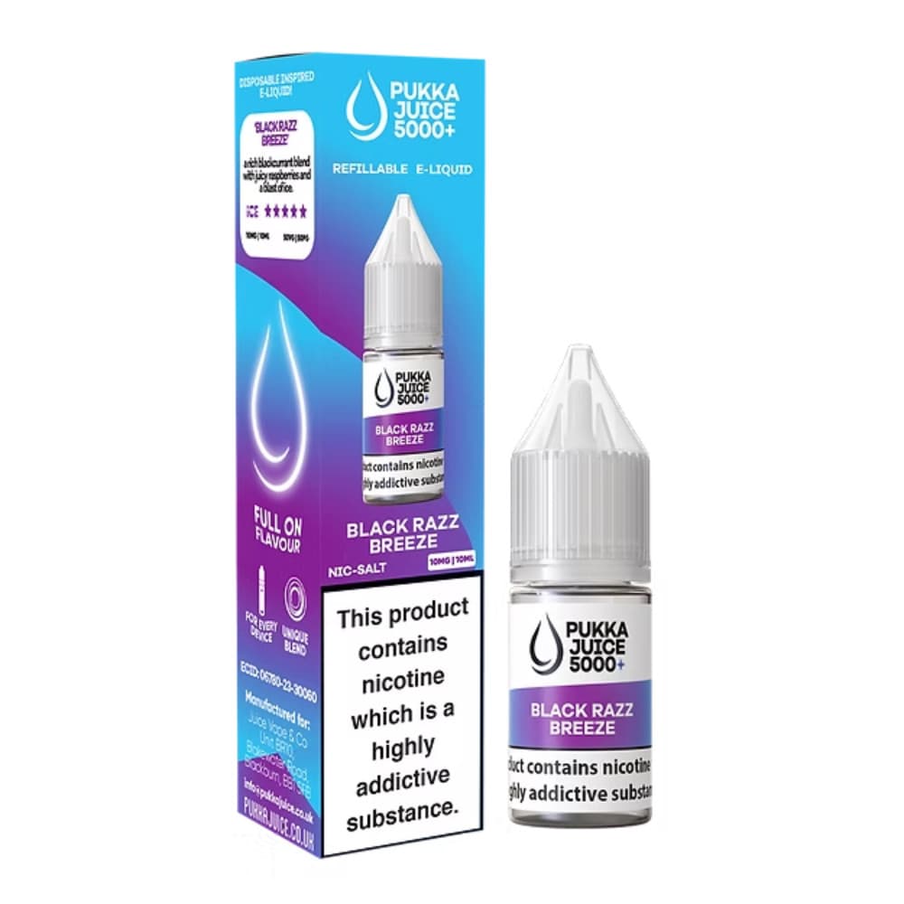  Black Razz Breeze / 10mg Pukka Juice 5000+ Nic Salts e liquids 10ml