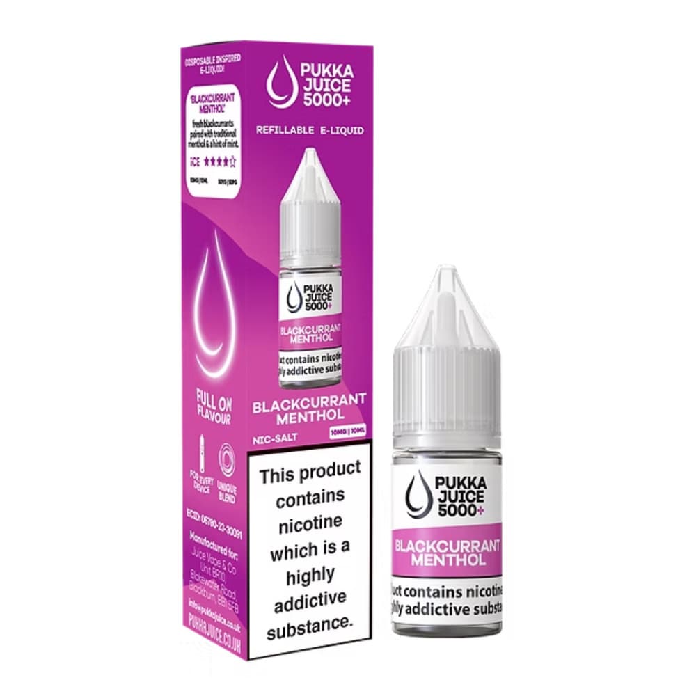  Blackcurrant Menthol / 20mg Pukka Juice 5000+ Nic Salts e liquids 10ml