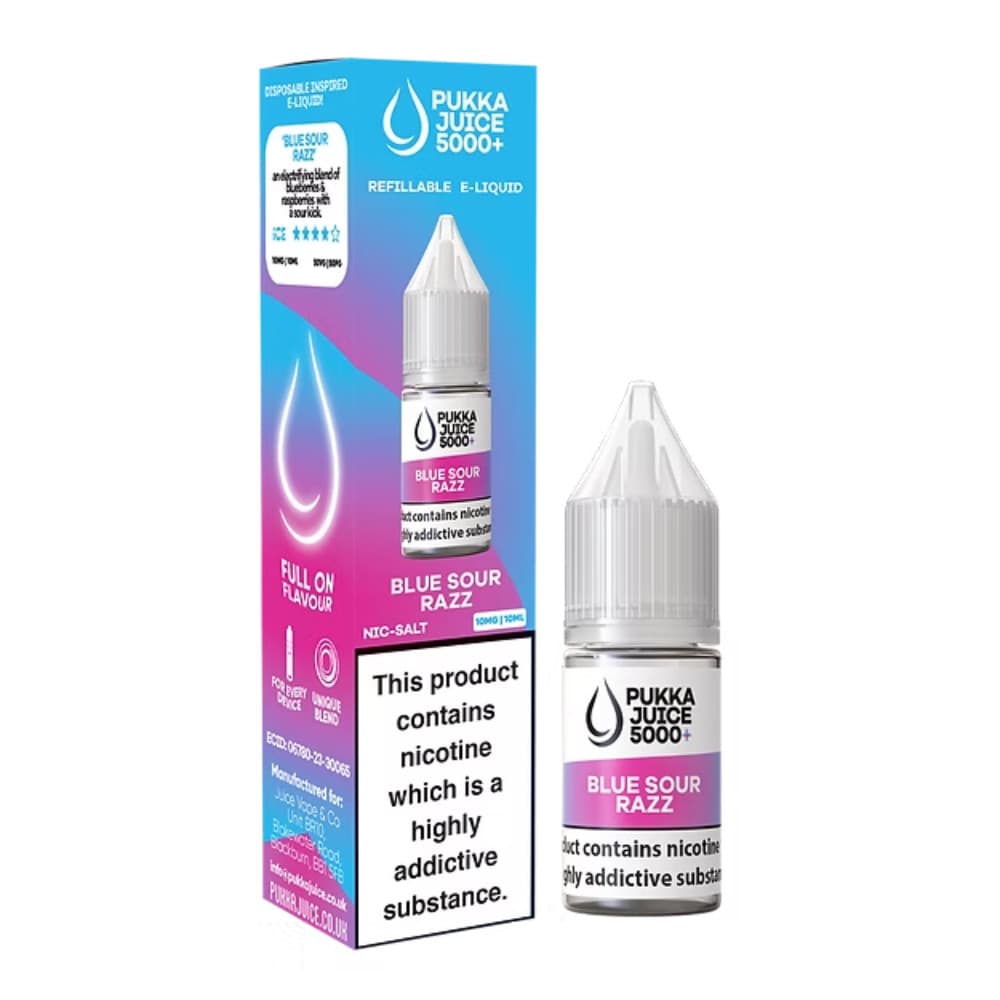  Blue Razz Sour / 10mg Pukka Juice 5000+ Nic Salts e liquids 10ml