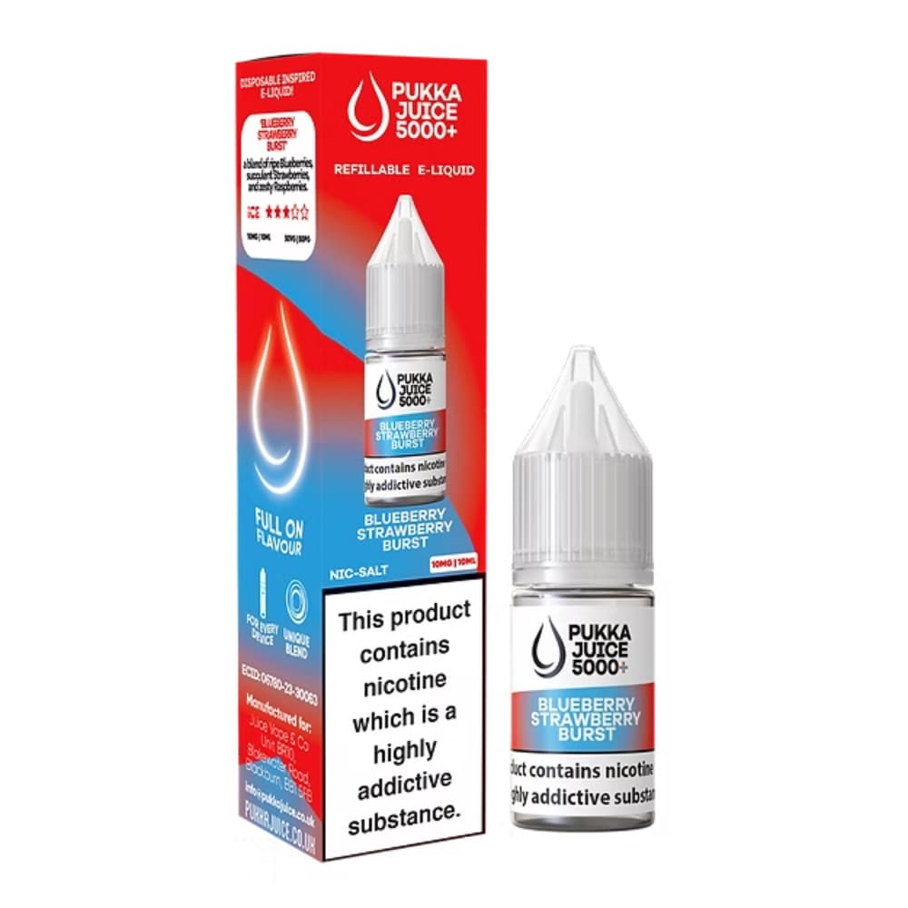  Blueberry Strawberry Burst / 10mg Pukka Juice 5000+ Nic Salts e liquids 10ml
