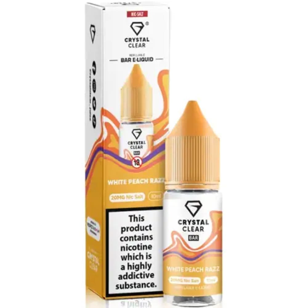  White Peach Razz / 20mg Crystal Clear Nic Salts e liquids 10ml Box of 10