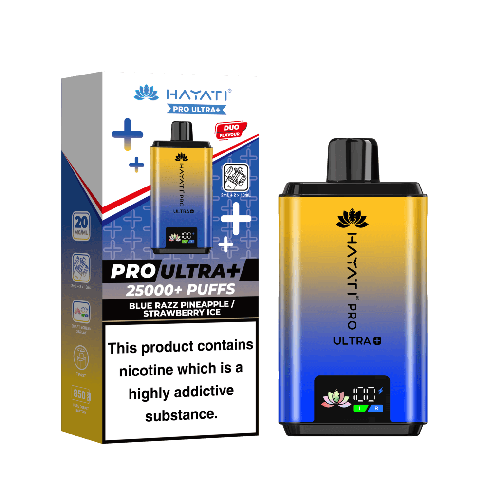  Blue Razz Pineapple/Strawberry Ice Hayati Pro Ultra Plus 25k Vape Kit Box of 5