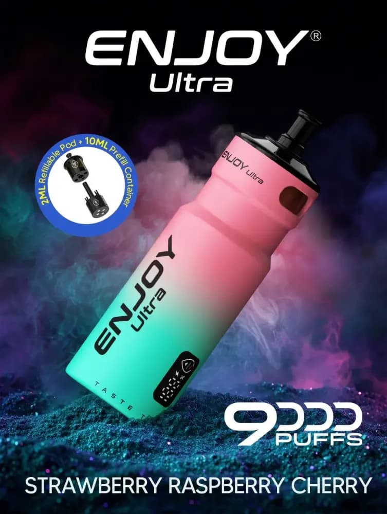  Strawberry Raspberry Cherry Enjoy Ultra 9000 Vape Kit Box of 5