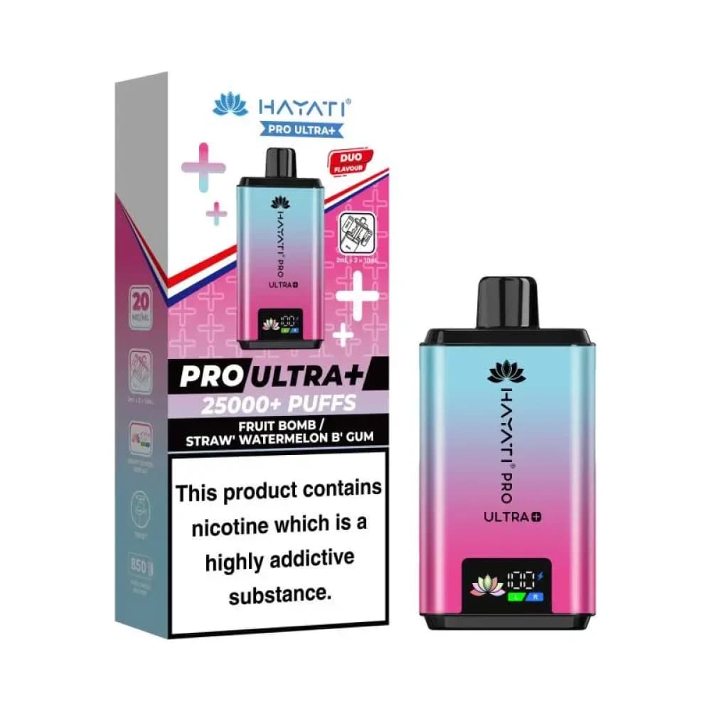  Fruit Bomb/Straw' Watermelon B'Gum Hayati Pro Ultra Plus 25k Vape Kit Box of 5