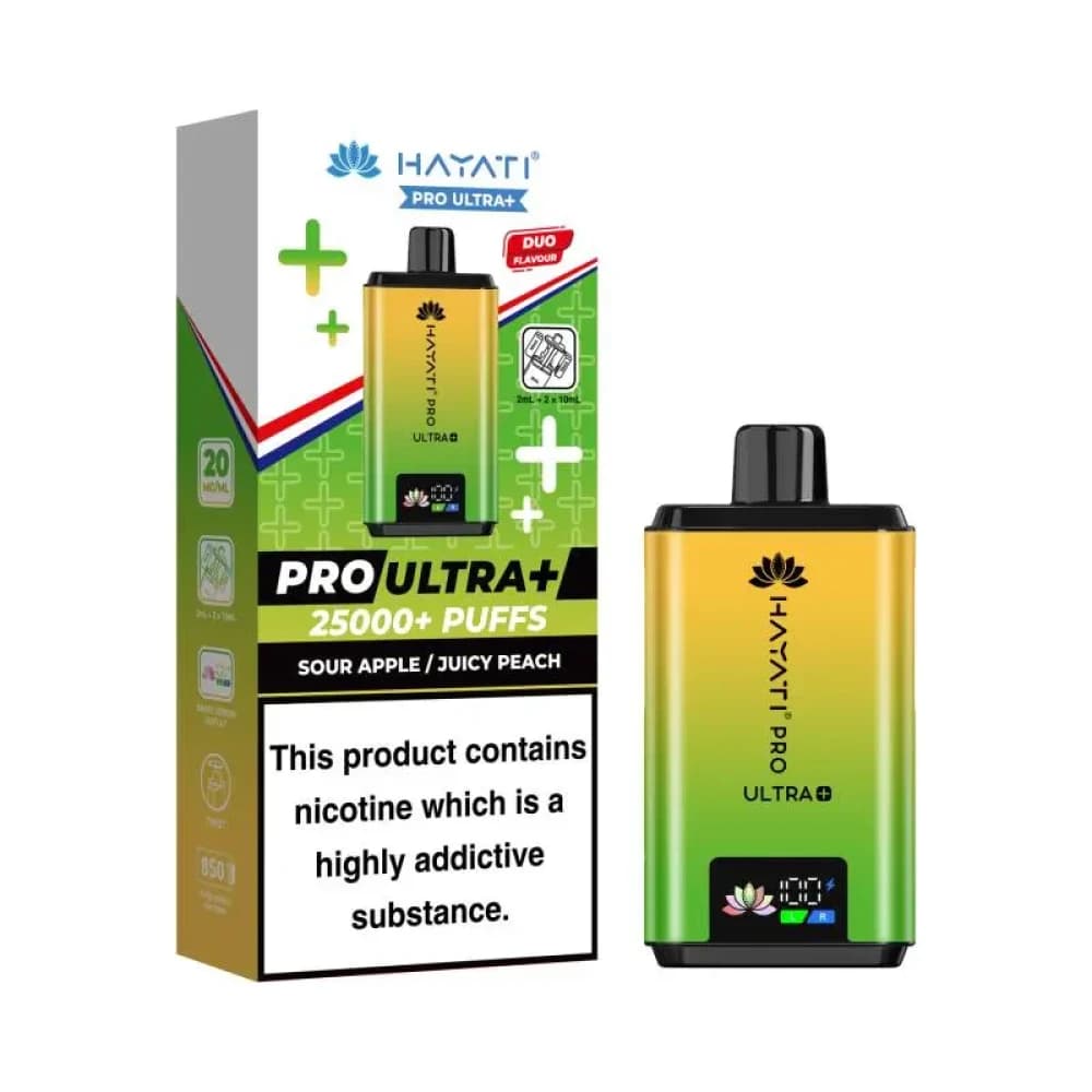  Sour Apple/Juicy Peach Hayati Pro Ultra Plus 25k Vape Kit Box of 5