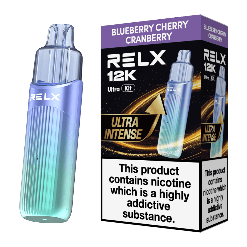  Blueberry Cherry Cranberry Relx 12k Ultra Pod Vape Kit Box of 5