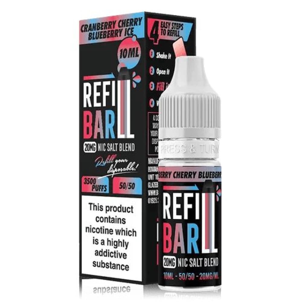  Cranberry Cherry Blueberry Ice / 10mg Refill Bar 10ml Nic Salt E-Liquid Box of 10