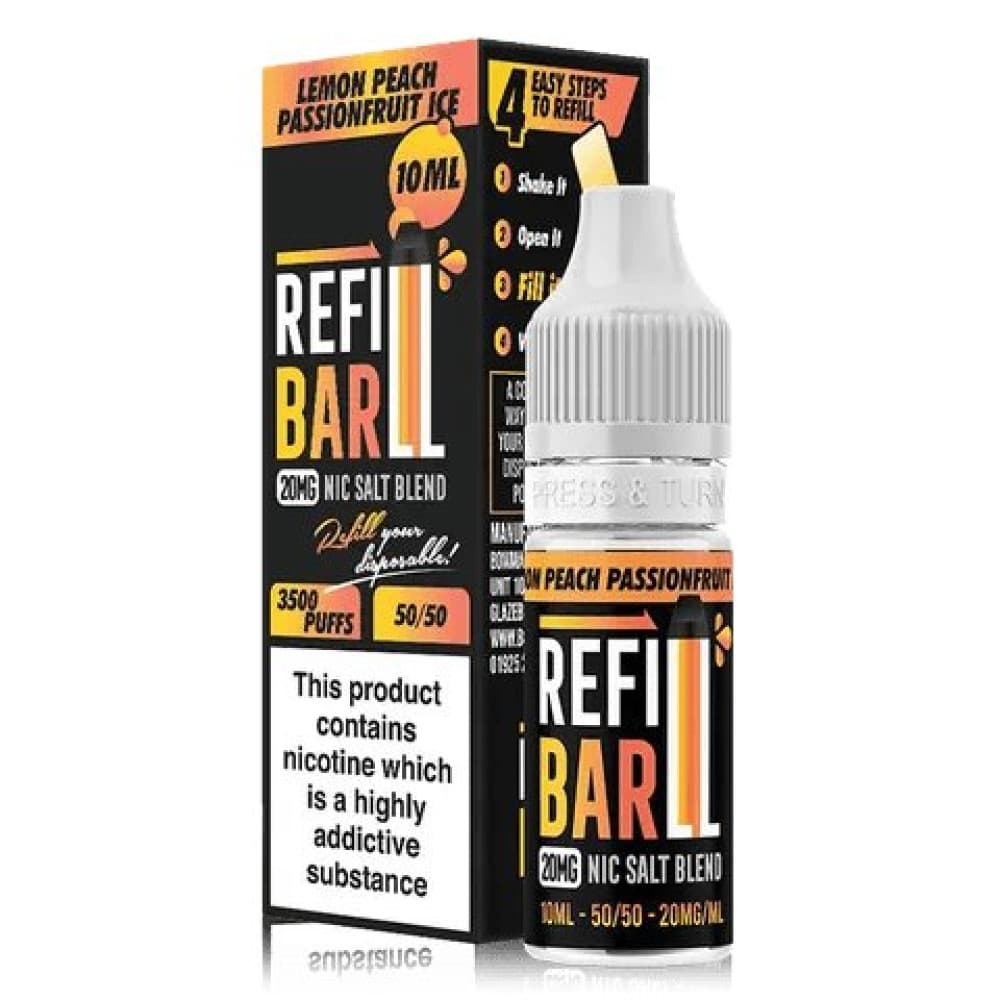  Lemon Peach Passionfruit Ice / 10mg Refill Bar 10ml Nic Salt E-Liquid Box of 10