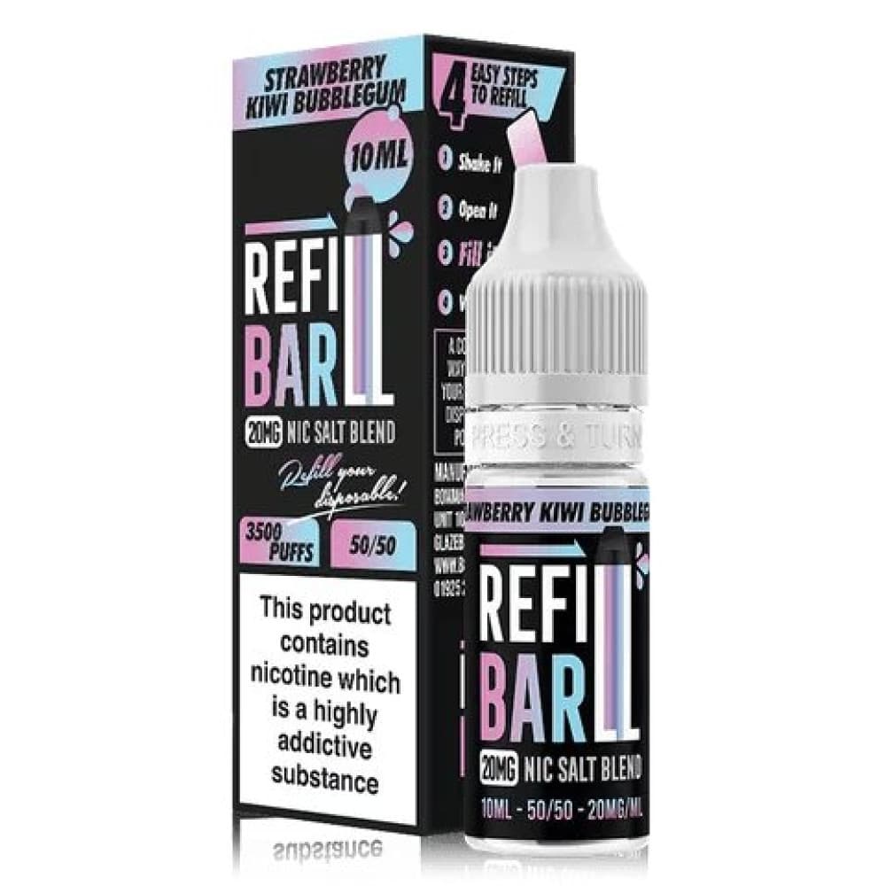  Strawberry Kiwi Bubblegum / 10mg Refill Bar 10ml Nic Salt E-Liquid Box of 10