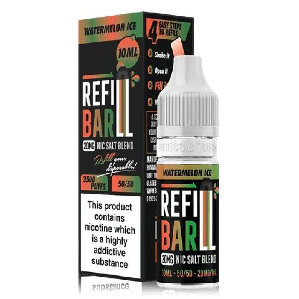  Watermelon Ice / 10mg Refill Bar 10ml Nic Salt E-Liquid Box of 10