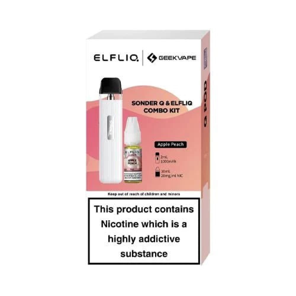  White - Apple Peach Geekvape Sonder Q Pod Kit and Elfliq Salt Combo Deal