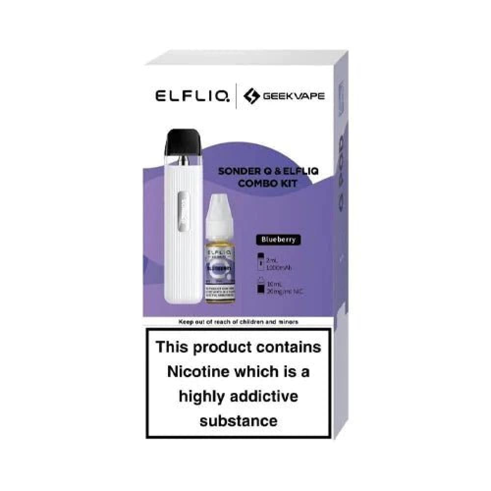 White - Blueberry Geekvape Sonder Q Pod Kit and Elfliq Salt Combo Deal