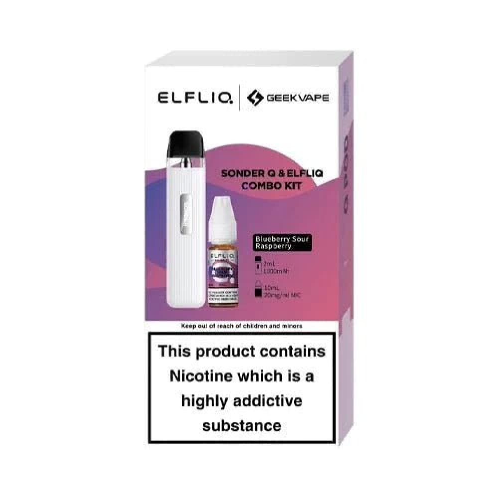  White - Blue Sour Raspberry Geekvape Sonder Q Pod Kit and Elfliq Salt Combo Deal