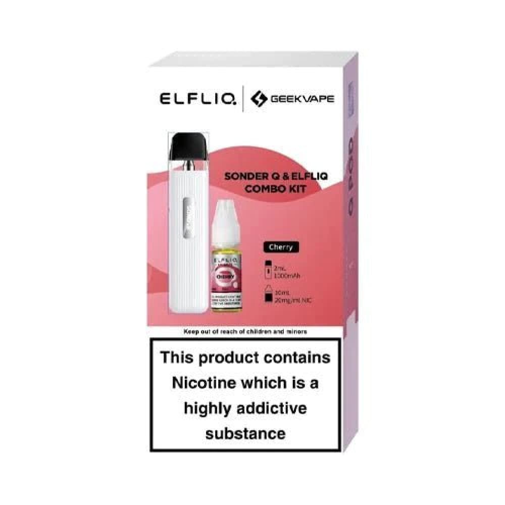  White - Cherry Geekvape Sonder Q Pod Kit and Elfliq Salt Combo Deal