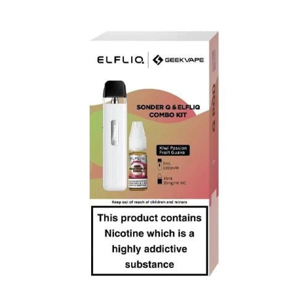  White - Kiwi Passion Fruit Guava Geekvape Sonder Q Pod Kit and Elfliq Salt Combo Deal
