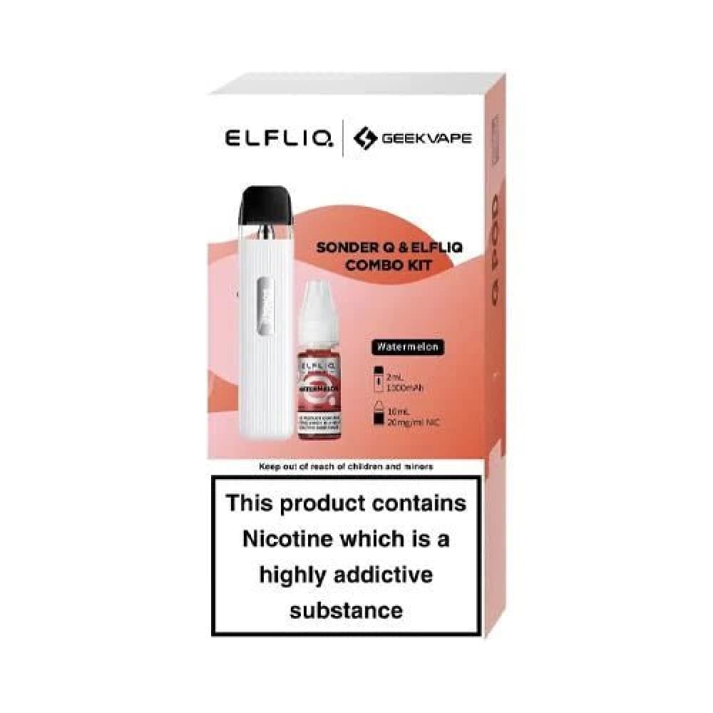  White - Watermelon Geekvape Sonder Q Pod Kit and Elfliq Salt Combo Deal