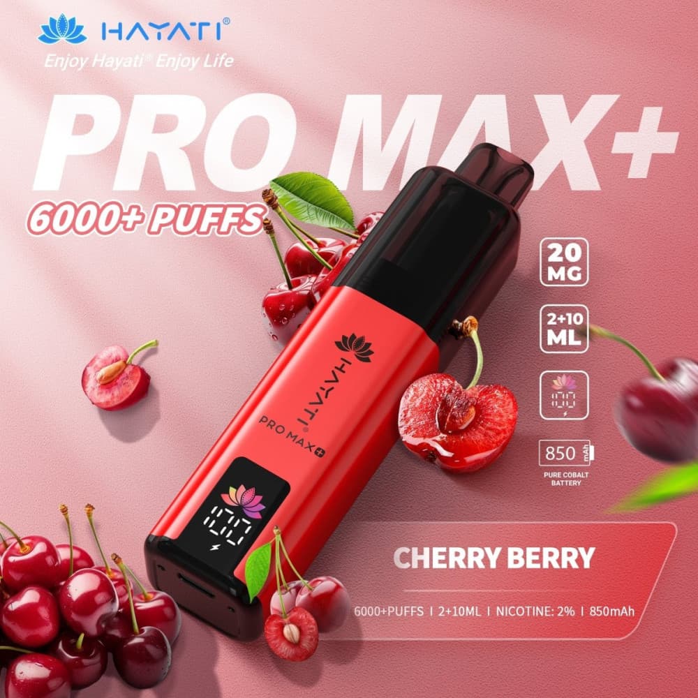  20mg / Cherry Berry Hayati Pro Max+ 6K Puffs Pod Kit