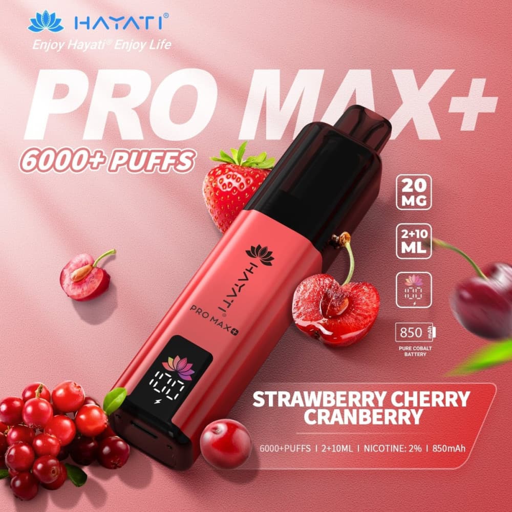  20mg / Strawberry Cherry Cranberry Hayati Pro Max+ 6K Puffs Pod Kit
