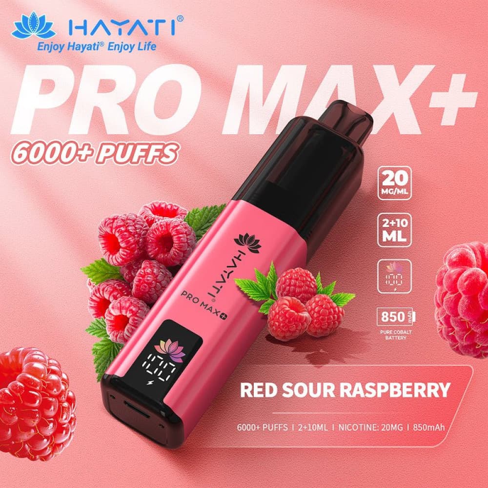  20mg / Red Sour Raspberry Hayati Pro Max+ 6K Puffs Pod Kit