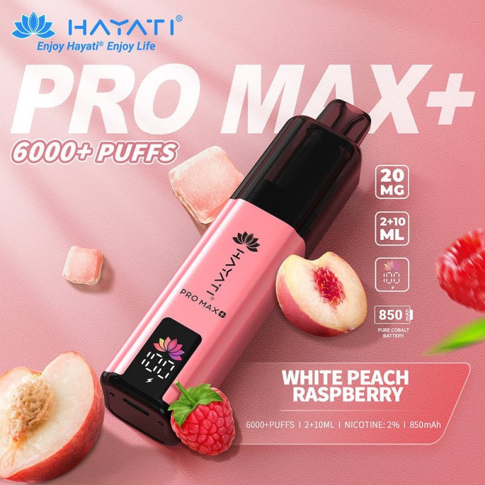  20mg / White Peach Raspberry Hayati Pro Max+ 6K Puffs Pod Kit
